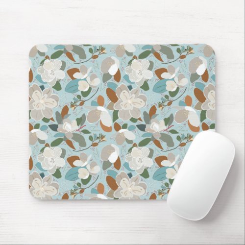 Winter Florals Blue Gray Mouse Pad