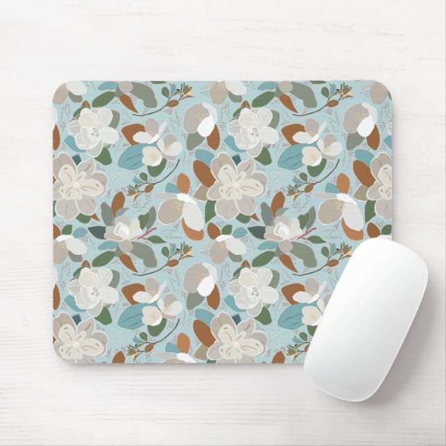 Winter Florals Blue Gray Mouse Pad (With Mouse)