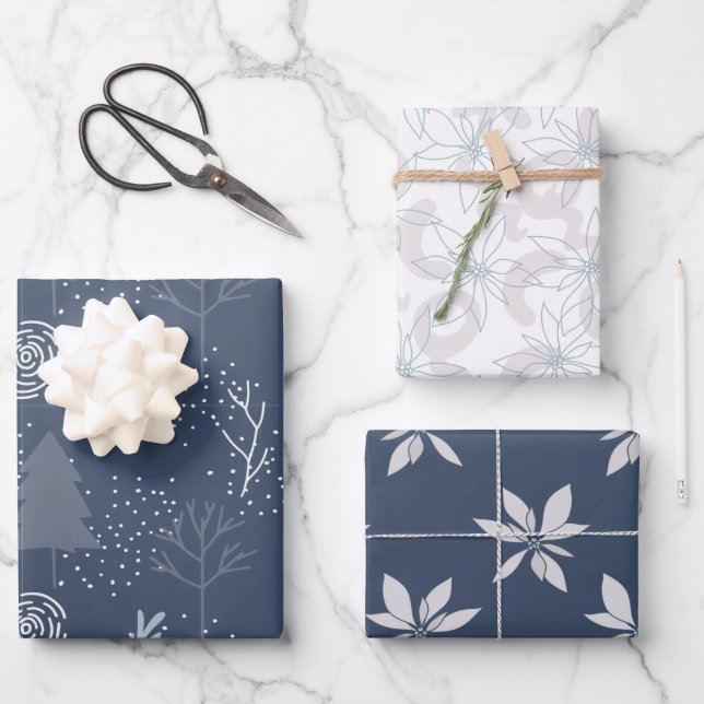 winter florals christmas pattern wrapping paper sheets (Front)