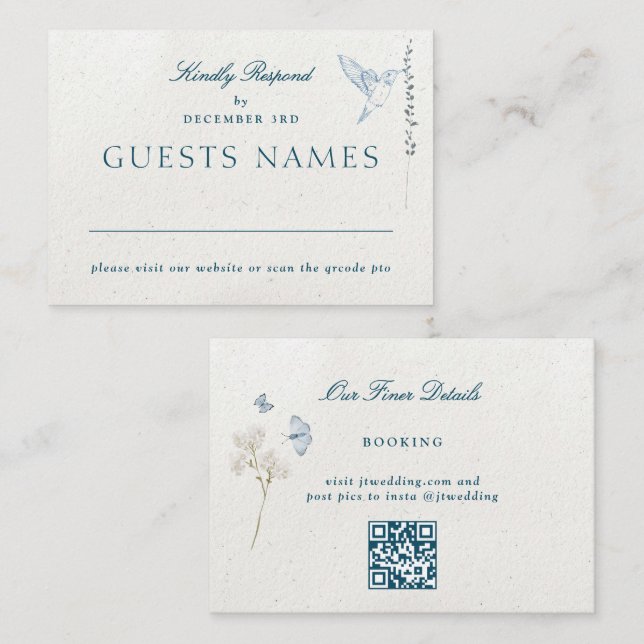 Winter Florals Classic Wedding QR CODE RSVP Note Card (Front/Back)
