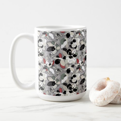 Winter Florals Gray Black Coffee Mug