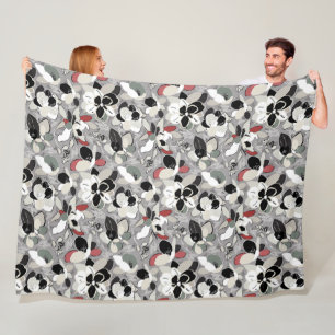 Winter Florals Gray Black Fleece Blanket