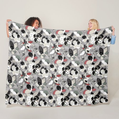 Winter Florals Gray Black Fleece Blanket