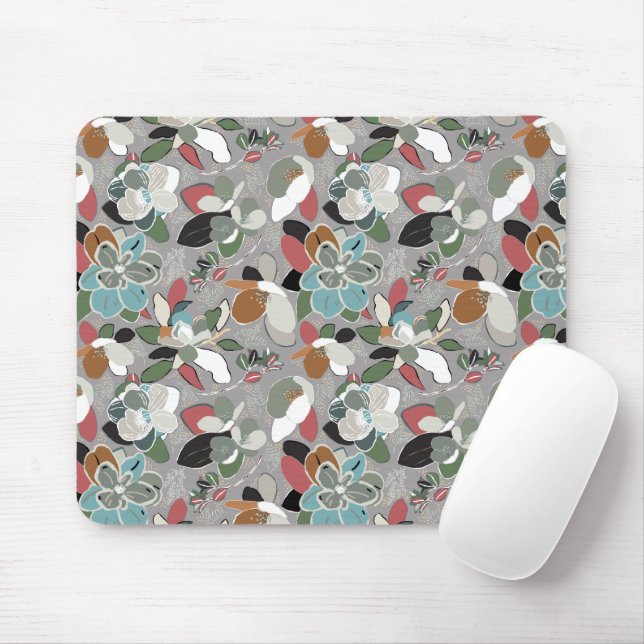 Winter Florals Gray Black Mouse Pad (With Mouse)