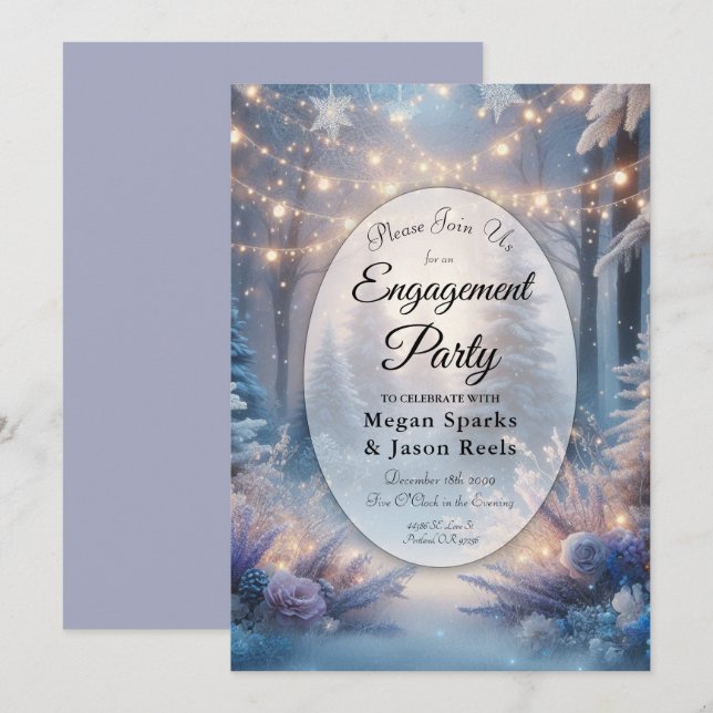 Winter Florals in Frosted Pines Engagement Party Invitation (Front/Back)