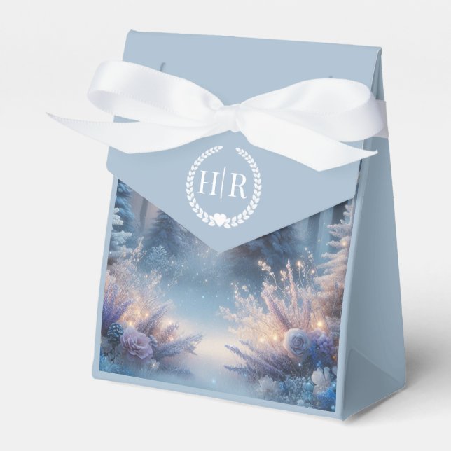 Winter Florals in Frosted Pines  Favor Boxes (Front Side)