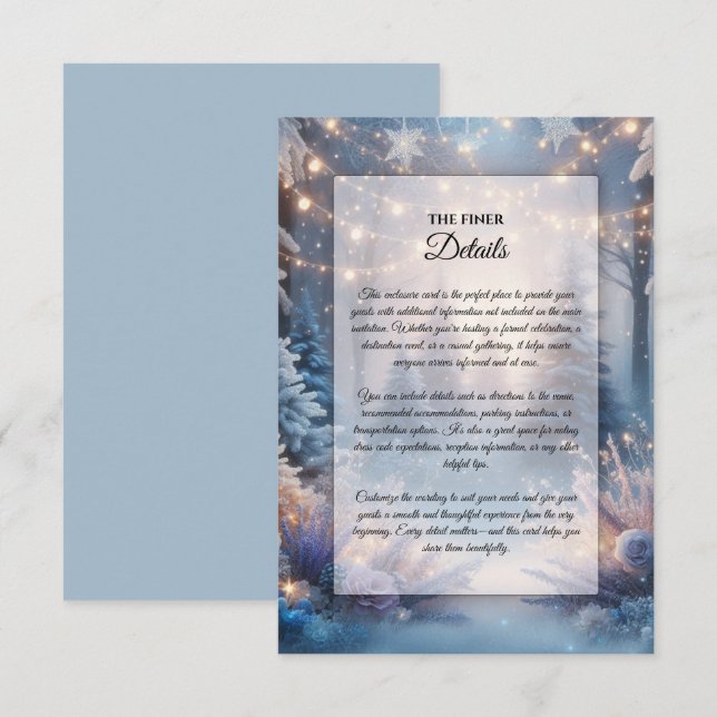 Winter Florals in Frosted Pines Wedding Enclosure Card (Front/Back)