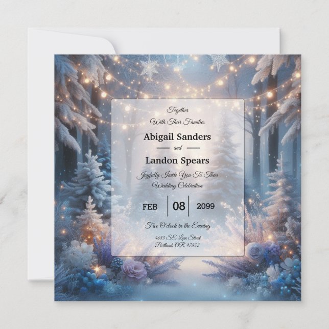 Winter Florals in Frosted Pines Wedding Invitation (Front)