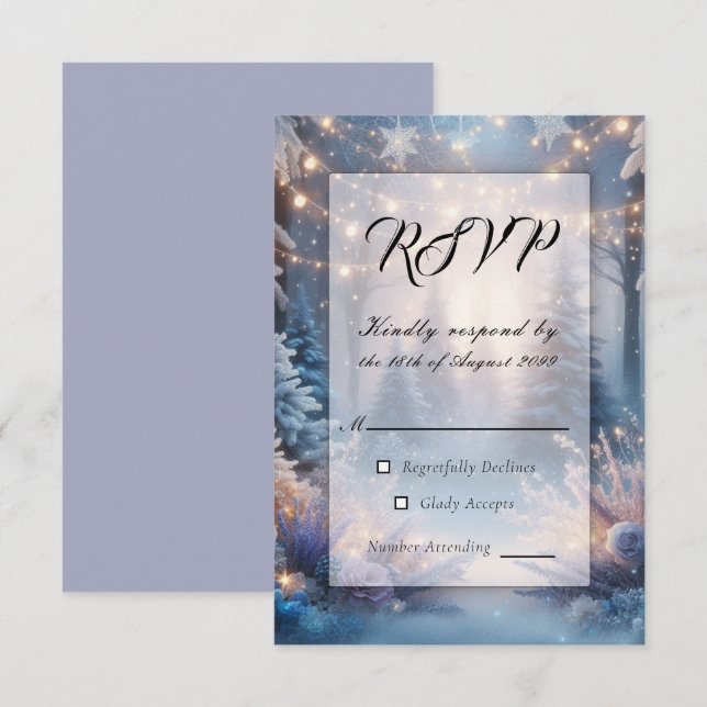 Winter Florals in Frosted Pines Wedding RSVP Card (Front/Back)