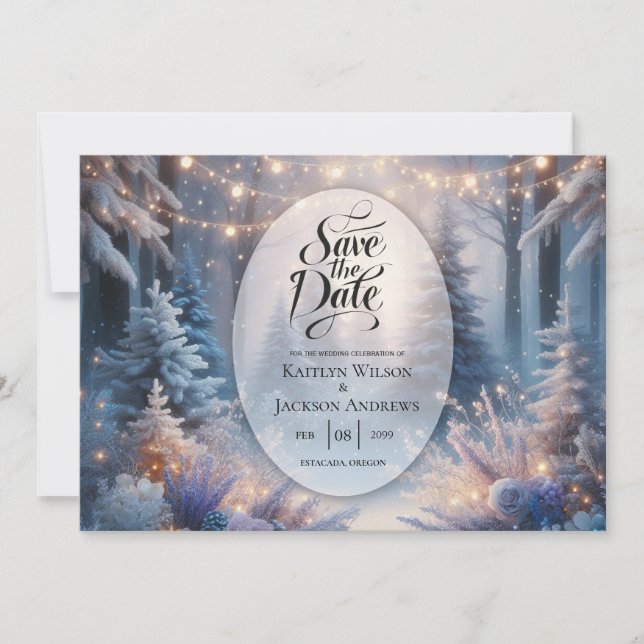 Winter Florals in Frosted Pines Wedding Save The Date (Front)