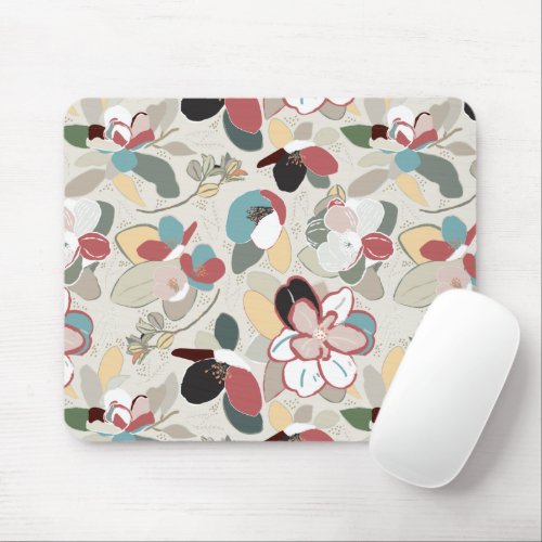 Winter Florals Neutrals Mouse Pad