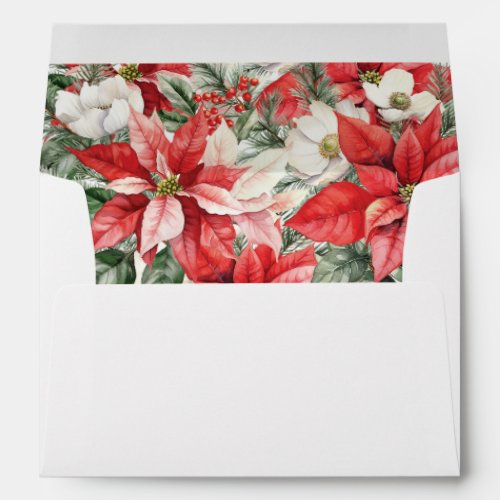 Winter Florals Poinsettia Red White Green Envelope