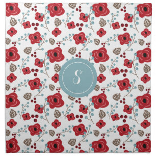 Winter Florals Poppies and Berries Monogram Cloth Napkin