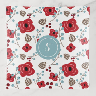 Winter Florals Poppies and Berries Monogram Trinket Tray