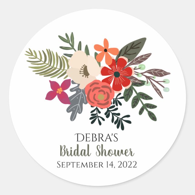 Winter florals red purple bouquet shower   classic round sticker (Front)