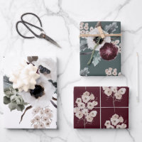 Winter Florals Wrapping Paper Flat Sheet Set of 3