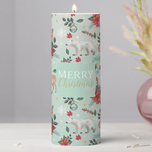 Winter Florest Animals Christmas Pattern Pillar Candle (In Situ)