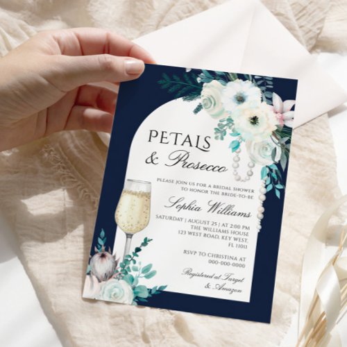 Winter Flower Arch Petals  Prosecco Bridal Shower Invitation