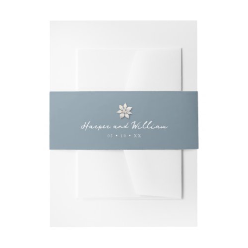 winter flower blue wedding invitation  invitation belly band