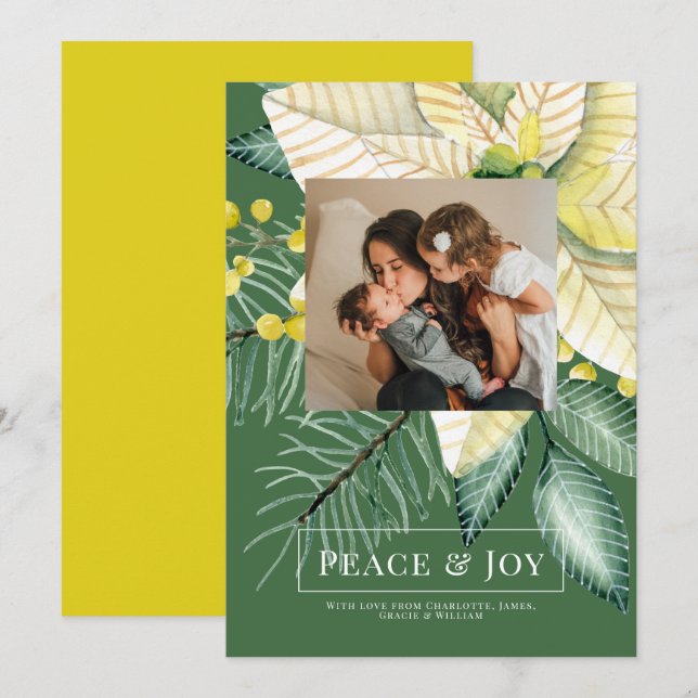 Winter Flower Peace And Joy Elegant Christmas Card (Front/Back)