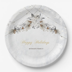 Winter Flower Pinecones Paper Plates