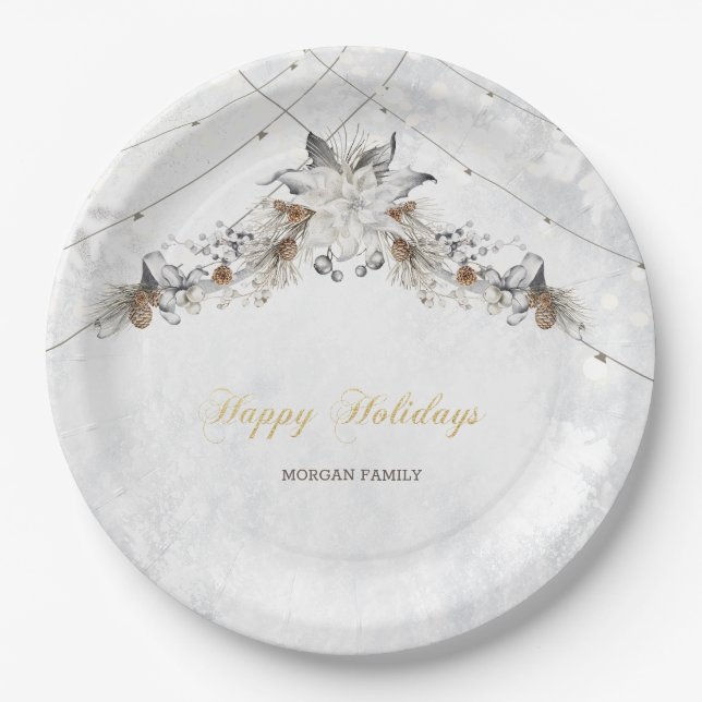 Winter Flower Pinecones Paper Plates (Front)