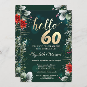Winter Flower Poinsettia Green 60th Birthday Invitation