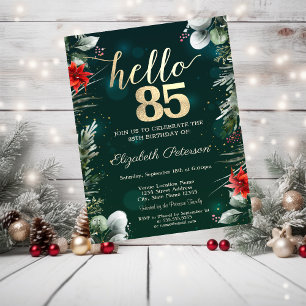 Winter Flower Poinsettia Green 85th Birthday Invitation
