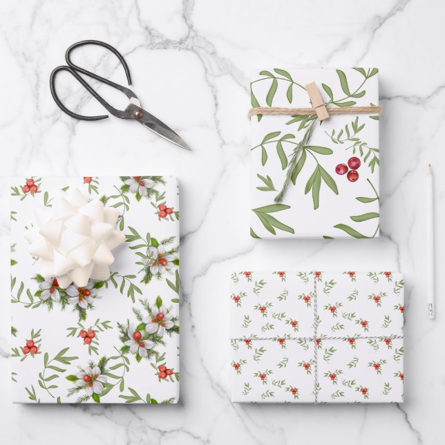 Winter Flowers, Berries and Foliage  Wrapping Paper Sheets (Front)