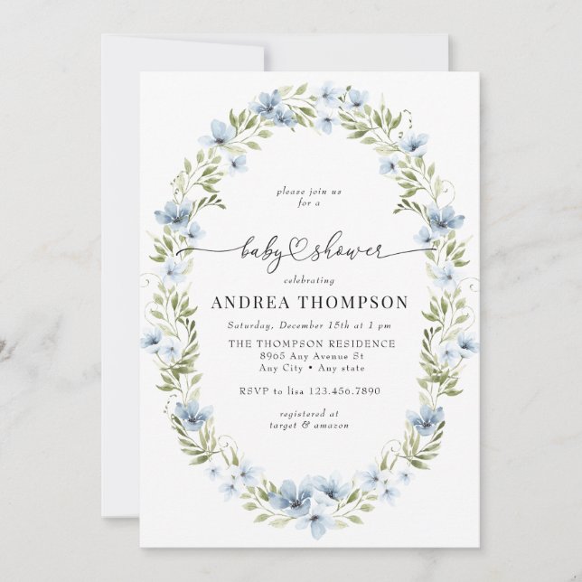 Winter Flowers | Blue Baby Shower Invitation (Front)