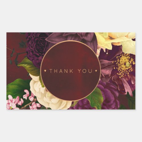 Winter flowers burgundy gold wedding thank you rectangular sticker