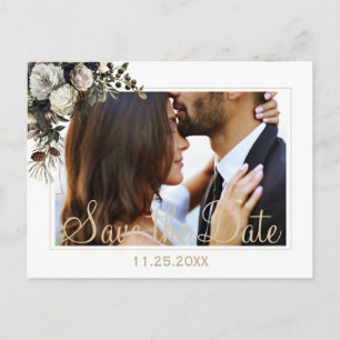Winter flowers chic PHOTO save the date wedding Announcement Postcard