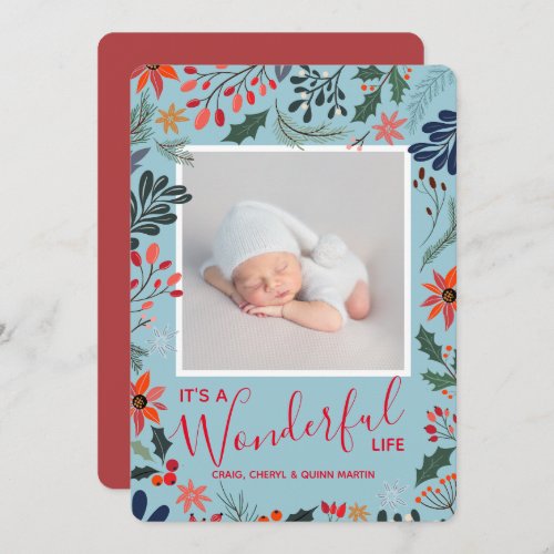 Winter Flowers Christmas Photo Birth Announcements