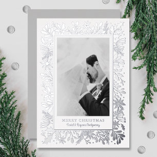 Winter Flowers Christmas Photo Foil Holiday Card