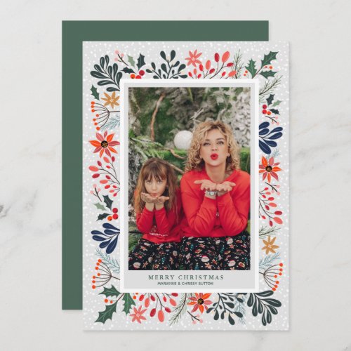 Winter Flowers Christmas Photo Holiday Card