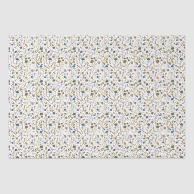 Winter Flowers Gold Blue Tissue Paper (Front)