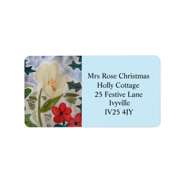 Winter Flowers & Holly Address Label (Front)
