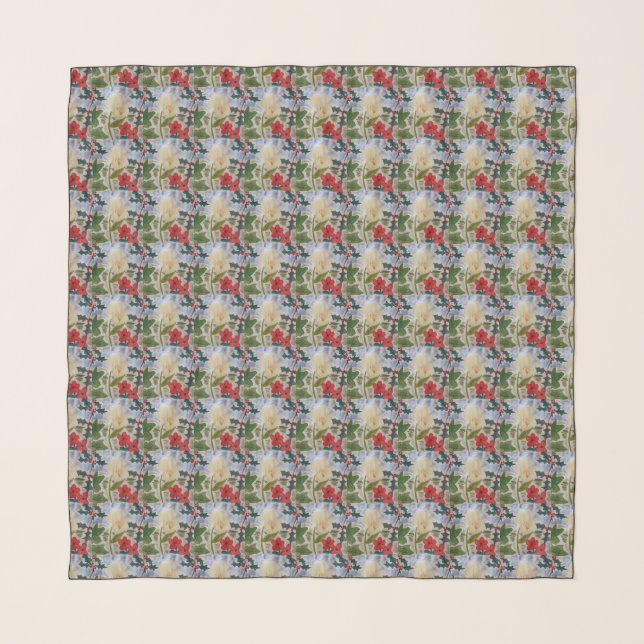Winter Flowers & Holly Chiffon Scarf (Front)