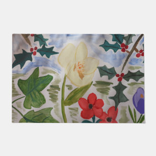 Winter Flowers & Holly Door Mat