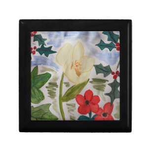 Winter Flowers & Holly Jewelry Keepsake Box