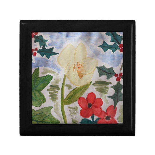 Winter Flowers & Holly Jewelry Keepsake Box (Front)