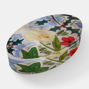 Winter Flowers & Holly Paperweight