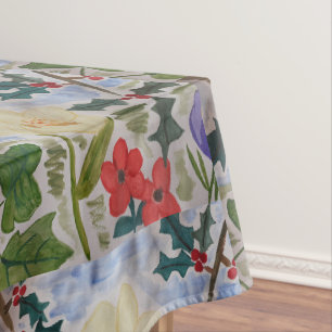Winter Flowers & Holly Tablecloth