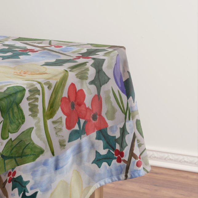 Winter Flowers & Holly  Tablecloth (In Situ)