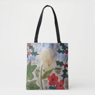 Winter Flowers & Holly Tote Bag