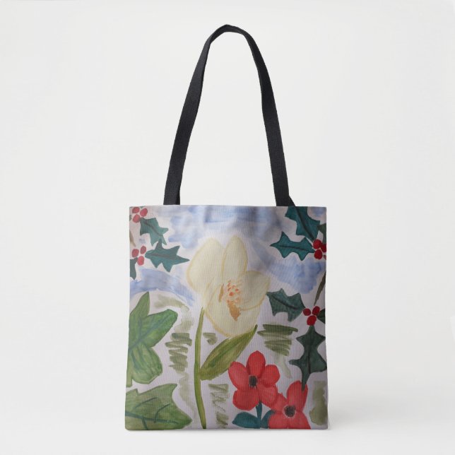 Winter Flowers & Holly Tote Bag (Front)