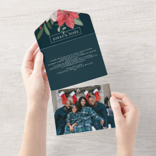 Winter Flowers Joyeux Noël Elegant Christmas Card