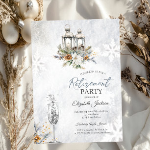 Winter Flowers Lantern Champagne Retirement Invitation