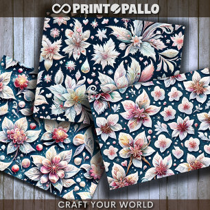 Winter flowers on black bacground for decoupage wrapping paper sheets