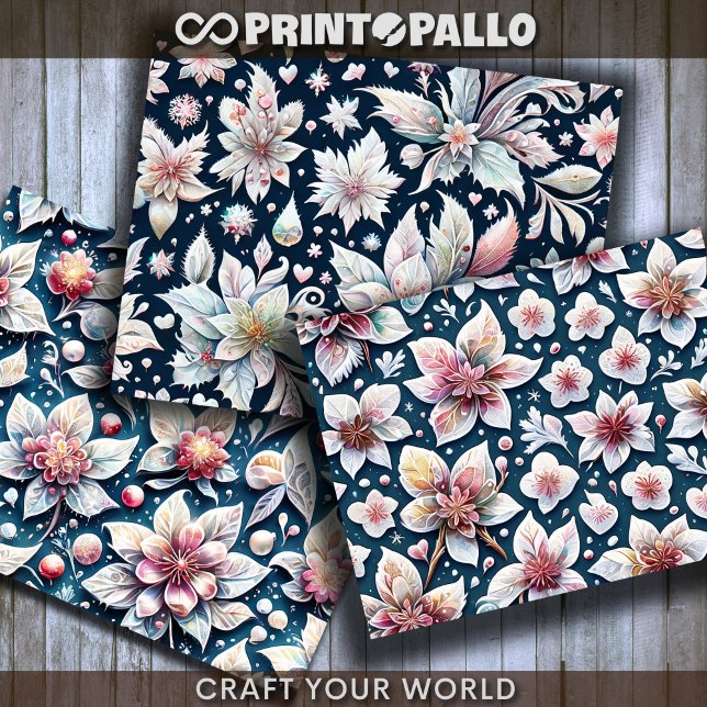 Winter flowers on black bacground for decoupage wrapping paper sheets (Creator Uploaded)